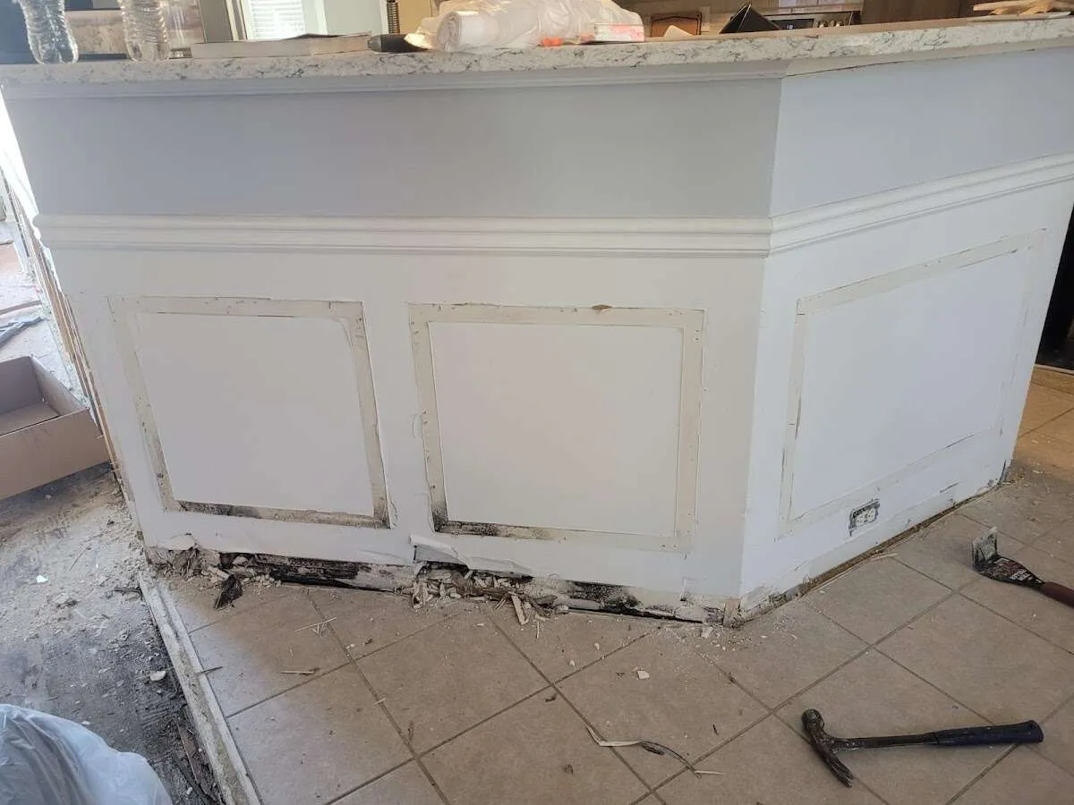Water damage and mold on kitchen during Storm Damage Restoration in Plymouth